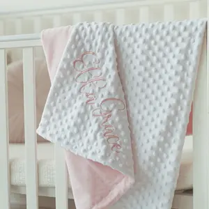 Embroidery Bubble Blanket Newborn Baby Girl Blanket Embroidered Blanket with Name Beanie Velvet