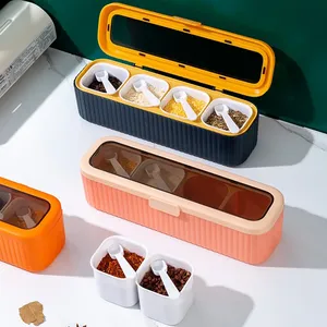 Boîte à épices en plastique à 4 compartiments, ensemble de pots à épices, organisateur de cuisine pour salières, poivrières et récipients - Product Image 1
