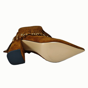 Bottines Western en Daim Marron pour Femme à Talon Haut, Style Bohème avec Pompons et Clous Dorés, Imperméables, Confortables, Fermeture Éclair, Tendance Automne - Product Image 5