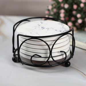 Sous-verres en grès brut en gros, blancs, ronds, en céramique, personnalisables avec impression, avec support en liège, design traditionnel pour la table - Product Image 3