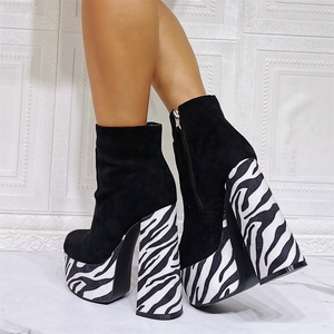 Stylish Zebra Print High <b>Platform</b> Women's Ankle <b>Boots</b> Chunky Heels Shoes Booties Suede Upper Short <b>Boots</b> for Ladies - Product Image 5