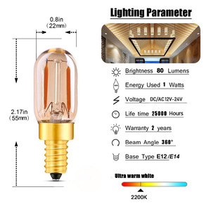 Luci LED a Filamento COB <span class=keywords><strong>E14</strong></span> 110V/220V con <span class=keywords><strong>Paralume</strong></span> in Vetro 2W DC/AC12-24V 2200K per Uso Residenziale - Product Image 3
