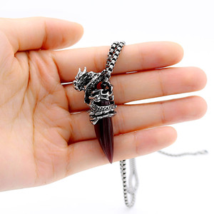 yunnique Dragon Pendant Necklace Stainless Steel Pinkish Purple Gemstone Claw Setting Animal Zodiac For Men And Women Gift - Product Image 5