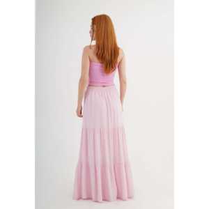 Falda de Cintura Imperio Vintage de Algodón y Seda Rosa al por Mayor, con Volantes, Cintura Natural, Decoración Estampada, Estilo Casual para Primavera - Product Image 6