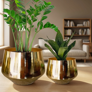 Juego de Macetas Modernas de Metal Dorado, Macetas Geométricas Cromadas para Plantas Verdes de Interior de Escritorio - Product Image 6