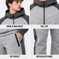Ensemble jogging et sweat à capuche zippé pour homme, color block, 2 pièces, en molleton mélangé coton, pour tenue décontractée quotidienne