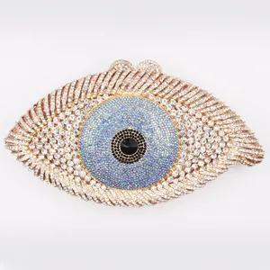 China Factory Wholesales Crystal Rhinestone Clutch Evening Bag for Formal Party Evil Eye Shaped Diamante Clutch Purse