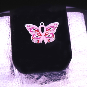 Nuevo Diseño de Joyería, Dije de Mariposa de Esmalte Rosa, Amuleto de Concienciación sobre el Cáncer de <span class=keywords><strong>Mama</strong></span> con Forma de Animal y Listón - Product Image 4