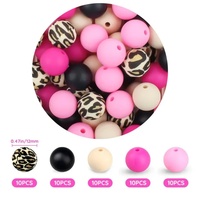 50pcs ensemble 12mm bleu blanc imprimé léopard couleur mélangée perles rondes en silicone pour la fabrication de bijoux