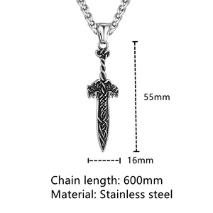 Pendentif épée viking nordique en acier inoxydable, chaîne de 60 cm, bijoux unisexes - Product Image 3