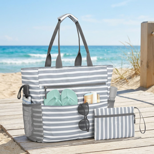 Foldable Simple Open Beach & <b>Pool</b> Tote Bag for Women Canvas Material with Shoulder Strap - Product Image 3