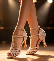 Sandales à talons hauts en satin scintillant pour femmes, ornées de strass, personnalisées, 9,5 cm, chaussures de danse latine, chaussures de salsa, chaussures de danse de salon