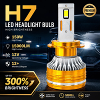 Ampoule de phare LED H7 150W 12V en aluminium doré, remplacement de phare de voiture pour la réparation automobile et la vente en gros de pièces