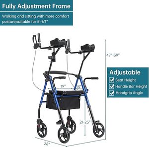 Bốn bánh xe Gấp chiều cao có thể điều chỉnh thép rollator Walker với Ghế di động AIDS Trọng lượng nhẹ rollator cho người khuyết tật - Product Image 5