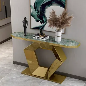 NOVA Salon Creative Art Blanc Center Console Table Pour Salle À Manger Or Base Villa Quartz Table Console