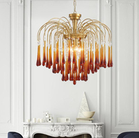 Plafonnier led suspendu en cuivre et verre de murano, grand lustre commercial, style italien, idéal pour un salon d'hôtel