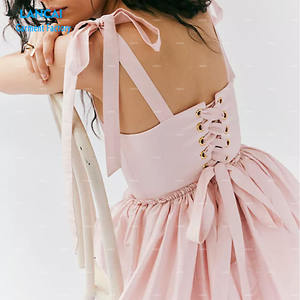 New Design <b>Square</b> Collar Wide Straps <b>Adjustable</b> Open Back Design With Drawstring Gatherings Waistline Summer Dress - Product Image 2