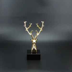 Figurines Hitop Metal Trophy Deer Figurines Home Statue Crafts Gold Plated Star Decor Sculptures Custom Craft Gift