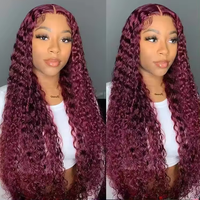 Perruque Lace Frontale 99j Bourgogne HD Deep Wave 100% Cheveux Humains Vierges Remy Indiens Densité 210% avec Frontal Complet