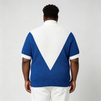 Pull en tricot bleu pour homme, à motif géométrique simple brodé, avec demi-fermeture éclair, Odm Oem