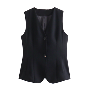 Chaleco de Traje Casual para Mujer, Cuello en V, Cierre de un Botón, Tejido 100% Poliéster, Color Negro - Product Image 1