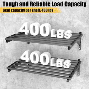 Étagères murales de garage robustes, étagères de rangement murales, capacité de 800 livres, lot de 2, noir - Product Image 3