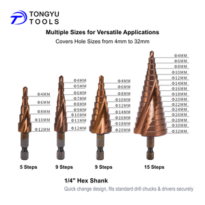 4-32Mm Cobalt Bước Khoan <span class=keywords><strong>Bit</strong></span> Set, 1/4 "Hex Nhiệm Vụ Nặng Nề M35 HSS-Co5 % Unibit Cone Lỗ Cắt Cho Thép Không Gỉ Kim Loại Cứng Tấm - Product Image 2
