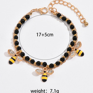Teacher's Day Gift Dripping Oil Little Bee Stone Zircon Inlaid Alloy Pendant 8mm Obsidian Little Bee <b>Bracelet</b> - Product Image 3