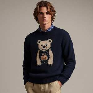 <span class=keywords><strong>Pull</strong></span> en tricot personnalisé avec motif animal ours, style Old Money, vêtements pour hommes, jacquard de luxe, <span class=keywords><strong>pull</strong></span> en intarsia pour hommes avec perles - Product Image 1