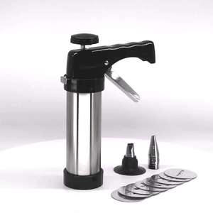 Stainless Steel Eco-Friendly <strong>Biscuit</strong> Icing <strong>Decorating</strong> Gun Set Cookie Press <strong>Kit</strong> with Heart &amp; Square Shapes Cake Decoration Tools - Product Image 2