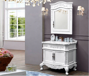 Lemari Kamar Mandi Mewah Antik Kayu Solid Eropa Kustom YIDA dengan Cermin dan Wastafel Keramik yang Dipasang di Dinding - Product Image 5