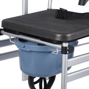 Chaise de toilette à roulettes pliable et portable pour personnes âgées et handicapées, couleur argent - Product Image 4