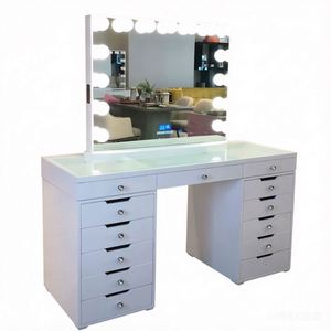 Coiffeuse de luxe moderne <span class=keywords><strong>avec</strong></span> <span class=keywords><strong>miroir</strong></span> LED intégré, 13 tiroirs et <span class=keywords><strong>prise</strong></span> électrique pour chambre à coucher - Product Image 6