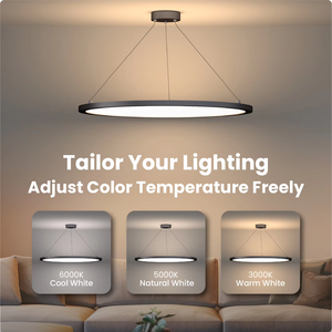 Modern LED Linear Hanging Lamp Ceiling Lighting Black <strong>Circle</strong> Chandelier Ring Pendant White Metal Shade Durable Pendant <strong>Light</strong> - Product Image 2