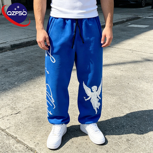 QZFSO Custom Men's Vintage Acid Washed Sweatpants Distressing Fleece Joggers Pants Screen Printing Baggy Wide Leg Pants <strong>Trousers</strong> - Product Image 1
