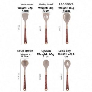 Ensemble d'ustensiles de cuisine en bois grainé, 12 pièces, antiadhésifs, antidérapants, avec manches plaqués or anti-brûlure - Product Image 5