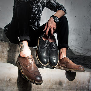 Zapatos Derby Brogue de Cuero de Grano Completo de Alta Gama para Hombre, Impermeables, Transpirables, con Cordones, Impresión Láser, Suela de Goma Suave, para Oficina y Carrera Profesional - Product Image 1