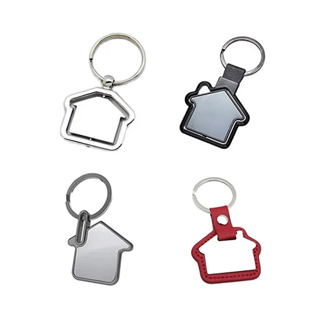 Real Estate Agency Promotional Advertising Handmade Alloy Metal Keychain Vintage Style House Design Silk Screen Printing Light