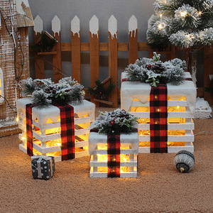 Ensemble de boîtes cadeaux en bois de Noël, 3 pièces, support de présentation rectangulaire pour intérieur/extérieur, décoration de scène d'arbre de Noël - Product Image 2