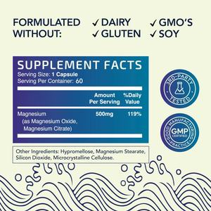 Cápsulas de Citrato de Magnesio 500 MG, Complejo para el Estreñimiento, Digestión, Calma y Relajación, Apoyo para Adultos - Product Image 3