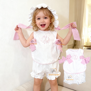 Conjunto de Top y Braguitas para Niñas Pequeñas, Conjunto de Gorro de Gingham Tejido, Conjuntos de Ropa de Verano para Bebés - Product Image 1