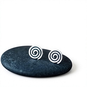 Spiral <b>Stud</b> Earrings 925 Silver Minimalist Everyday Wear Unisex Jewelry - Product Image 1