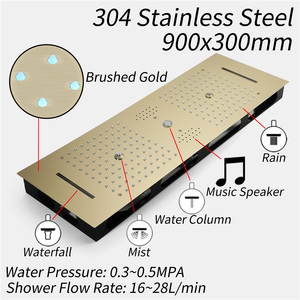 36*12 inch LED mưa Thác vòi hoa sen đầu với âm nhạc loa nhiệt độ hiển thị nóng nước lạnh Brass vòi hoa sen vòi Massage máy bay phản lực - Product Image 3