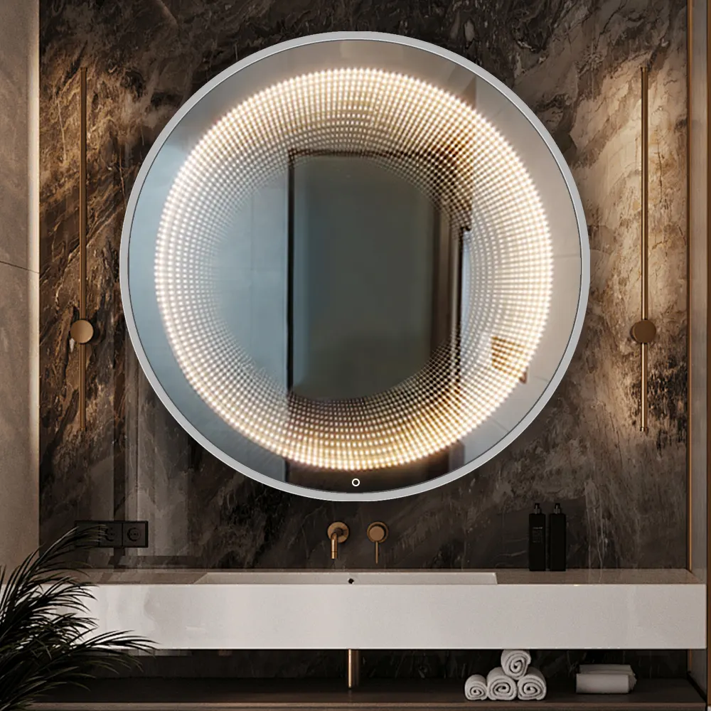 Горячая распродажа, специальное настенное круглое водонепроницаемое красивое регулируемое 3-цветное светодиодное неограниченное круговое туннельное зеркало