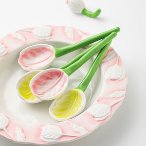 <span class=keywords><strong>Vajilla</strong></span> de cerámica de tulipán, serie con plato de cena para ensalada, plato Floral de estilo lujoso en relieve, estilo coreano Ins - Product Image 5