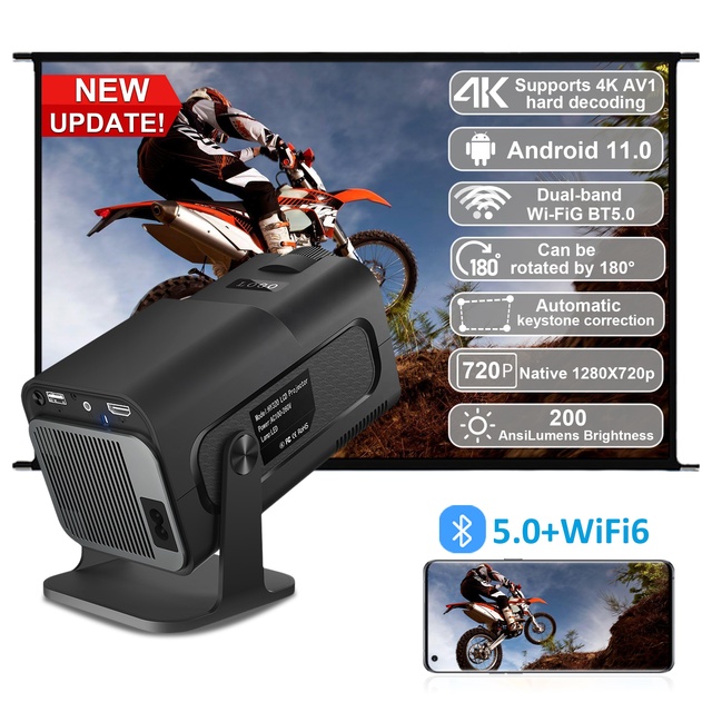 IHOMEMIX 2024 HY320 Mini Portable Projector Full HD 1080P Video Smart Android 11 Dual WiFi6 Projector