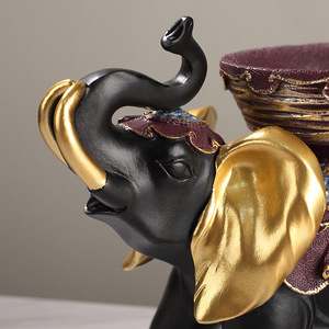 Auspicious <b>Elephant</b> Figurines Resin 2Pcs Feng Shui <b>Decor</b> For Living Room Entryway TV Cabinet Wine Cabinet - Product Image 3
