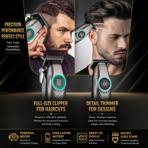 Ensemble de tondeuse à <span class=keywords><strong>cheveux</strong></span> électrique 2 en 1, tondeuse professionnelle sans fil rechargeable, écran LED, lame en céramique, kit de toilettage pour hommes - Product Image 5
