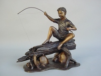 Sculpture commémorative de pêche en cuivre décorée dans le port statue de pêcheur en bronze grandeur nature figurine