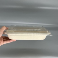 Boîte à lunch jetable en bagasse de canne à sucre biodégradable avec couvercle en PET, boîte alimentaire compostable
